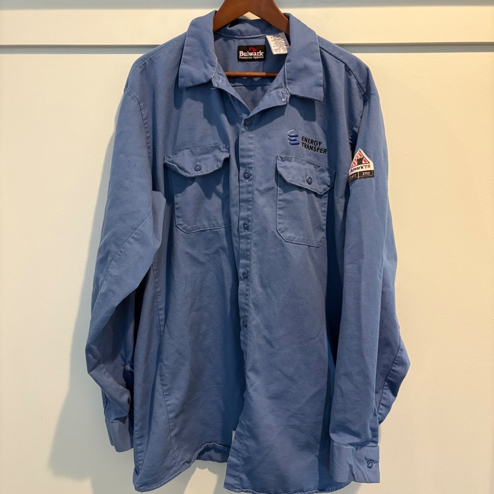 Bulwark FR Flame Resistant Work Shirt Mens XLT Long Tall Blue Energy Transfer‎